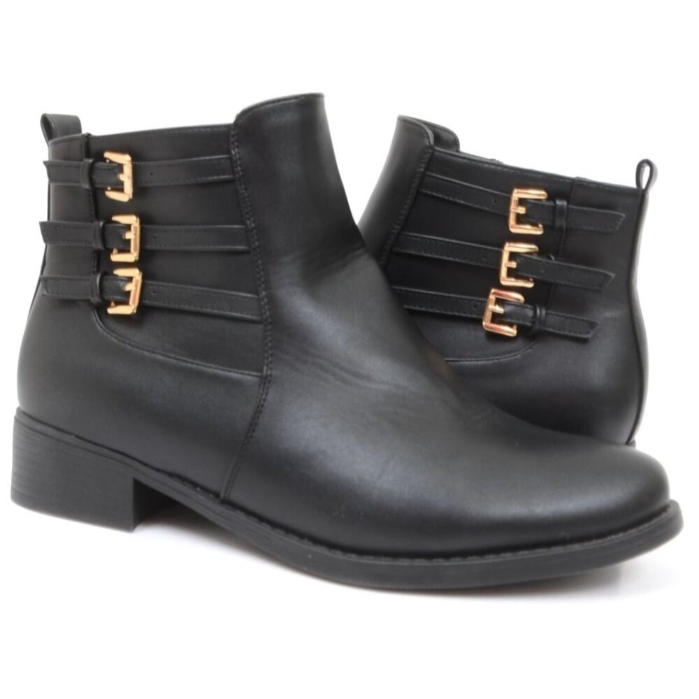 Evans Women's 12 WIDE FIT Emilia Ankle Boot Flat Minimalist Moto Vegan Leather